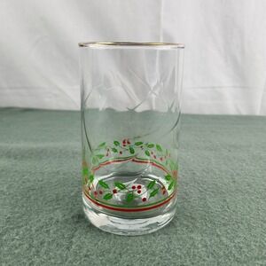 Vintage Arby's Holly Berry Clear Drinking Glass Holiday Christmas Green Red 1984